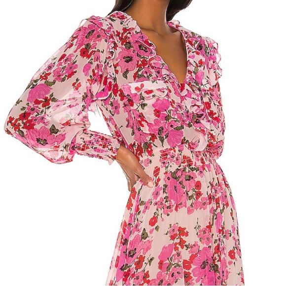 MISA Los Angeles Pink Floral Ruffle Dress XS - Picture 4 of 12